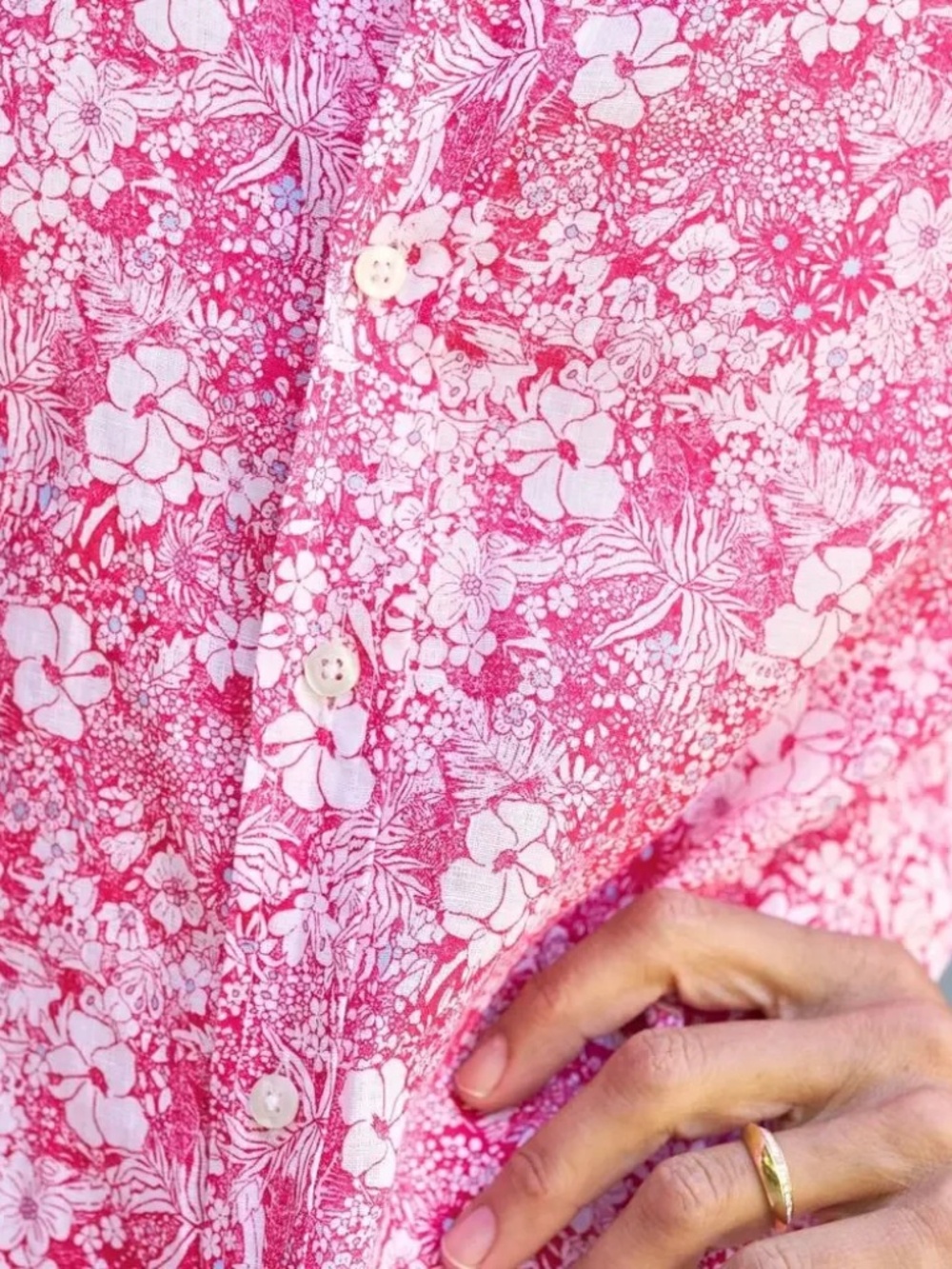 Frank & Eileen Hunter 100% Linen Shirtdress Pink Floral Size S NWOT - Picture 3 of 6